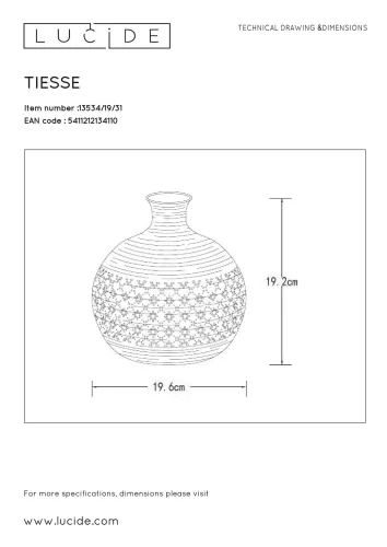 Настольная лампа Tiesse 13534/19/31 Lucide белая 1 лампа, основание белое керамика в стиле современный винтаж  фото 4